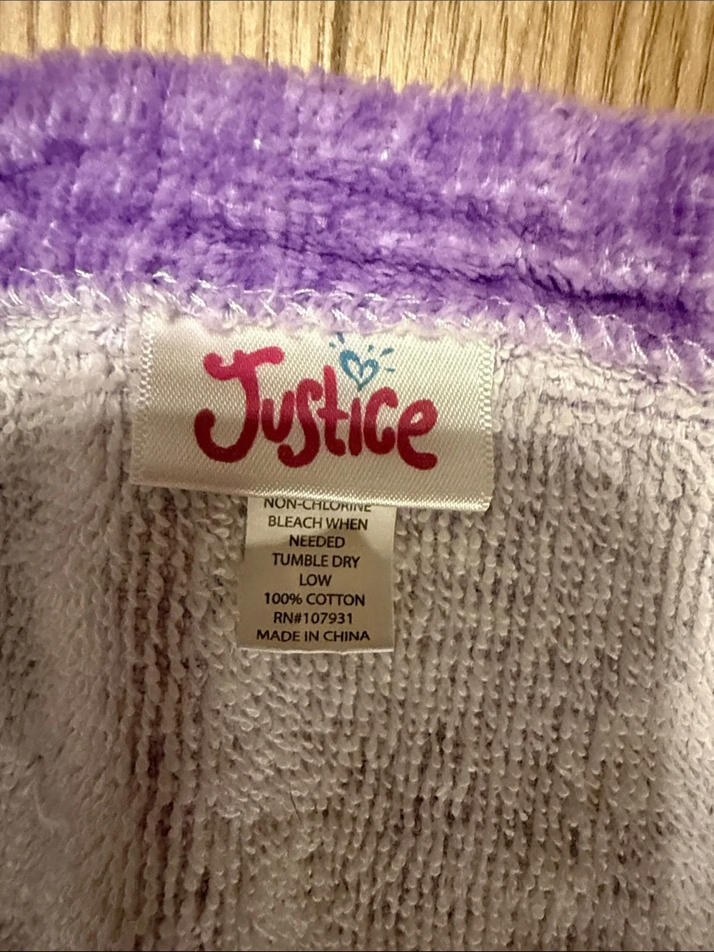 Justice Lilac and Purple Plush Velcro Towel Wrap with Cupcakes